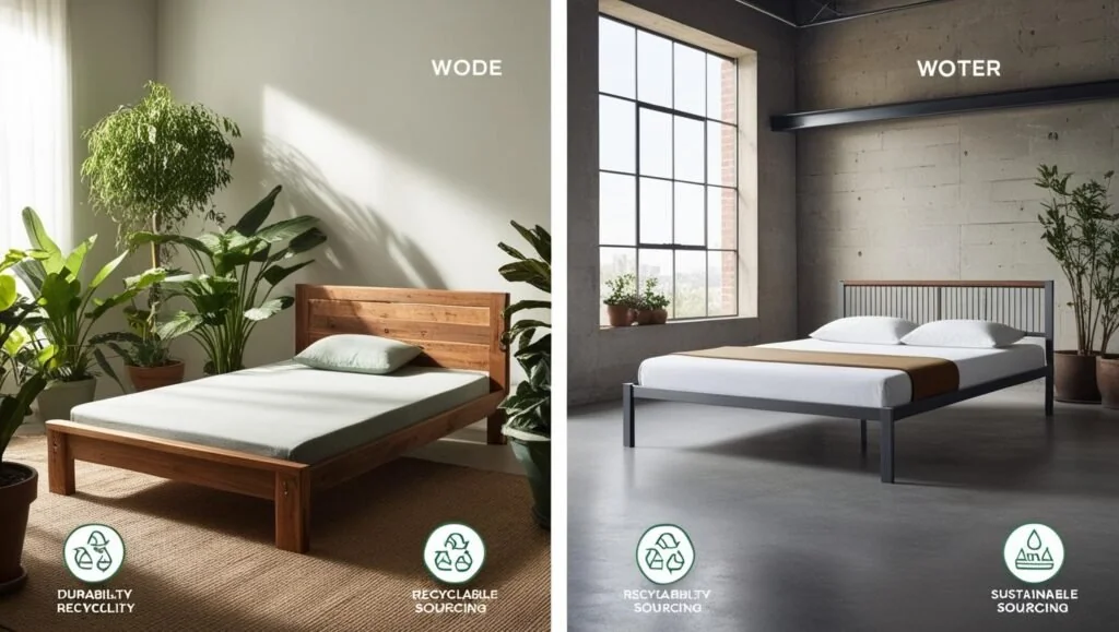 Comparison of wood and metal eco friendly bed frame styles and sustainability features