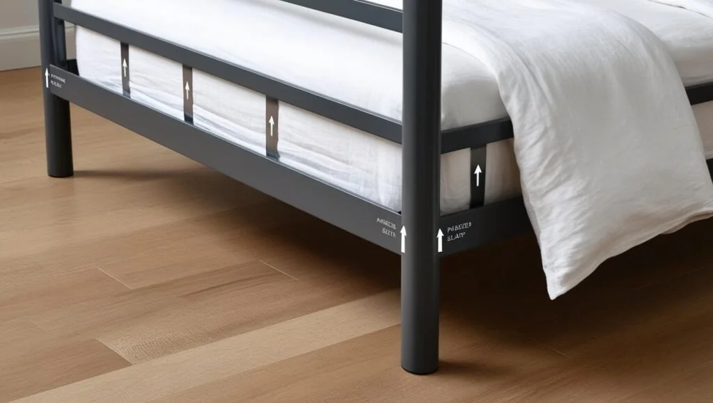 Eco friendly wooden bed frame built from reclaimed wood with rich grain patterns