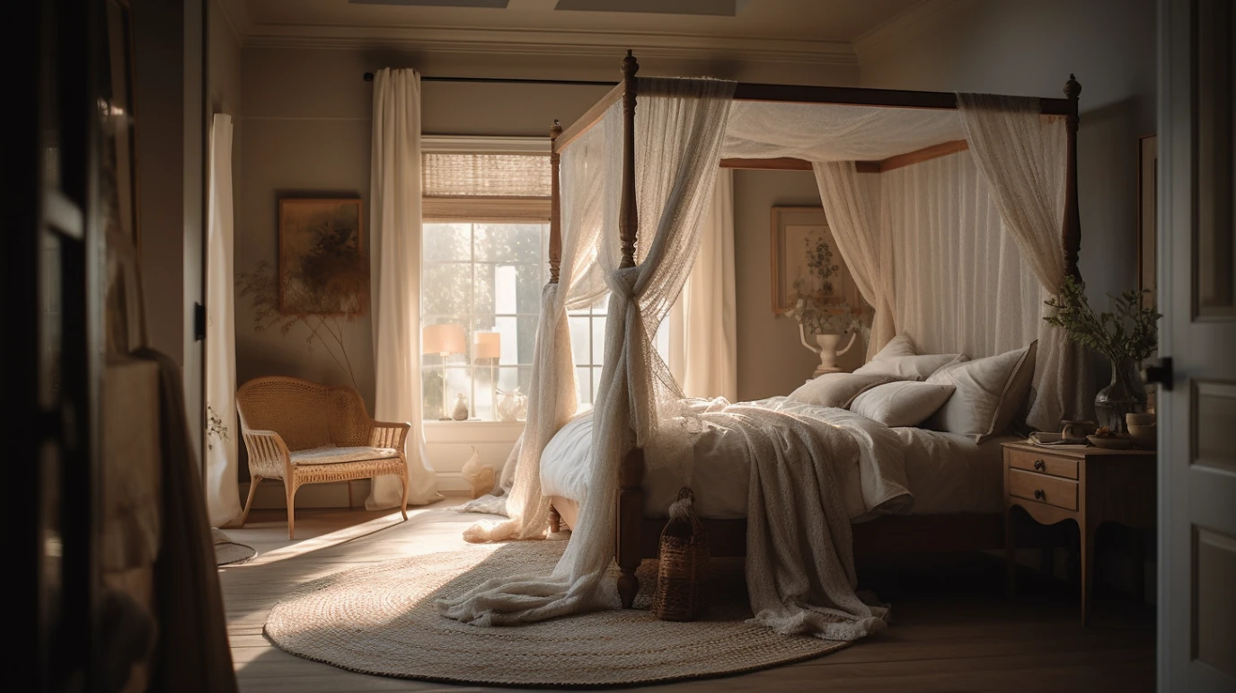 elegant bedroom with queen canopy bed