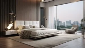 euro sham bedding on a stylish European bed setup