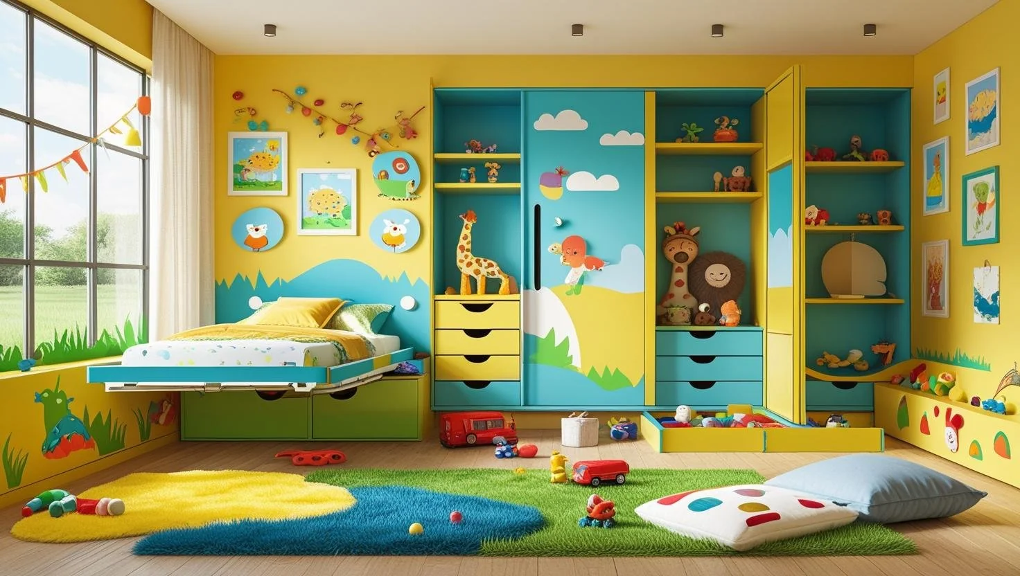 Fold away bed folded in cabinet for compact storage