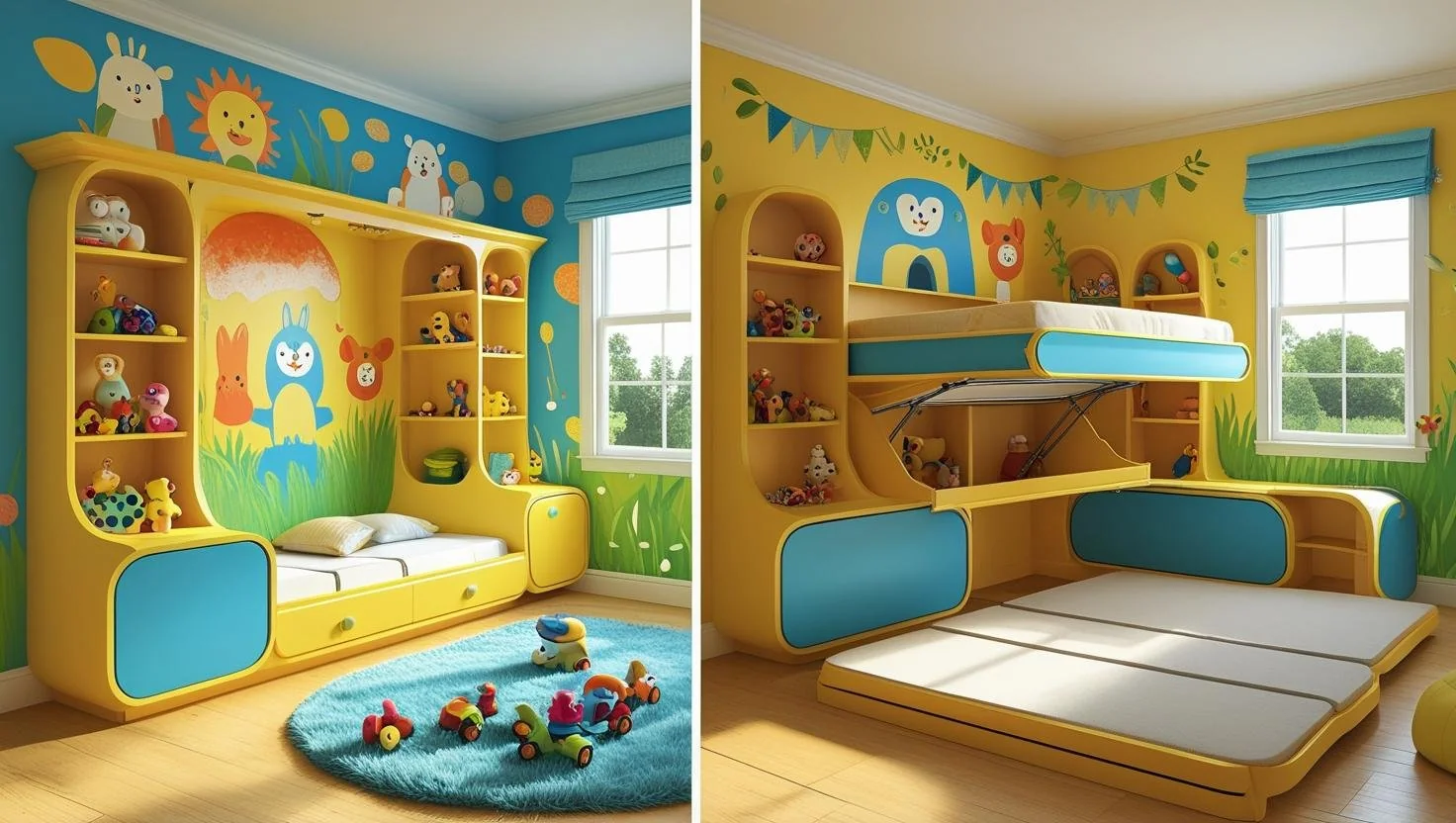 Fold away bed open in modern living room