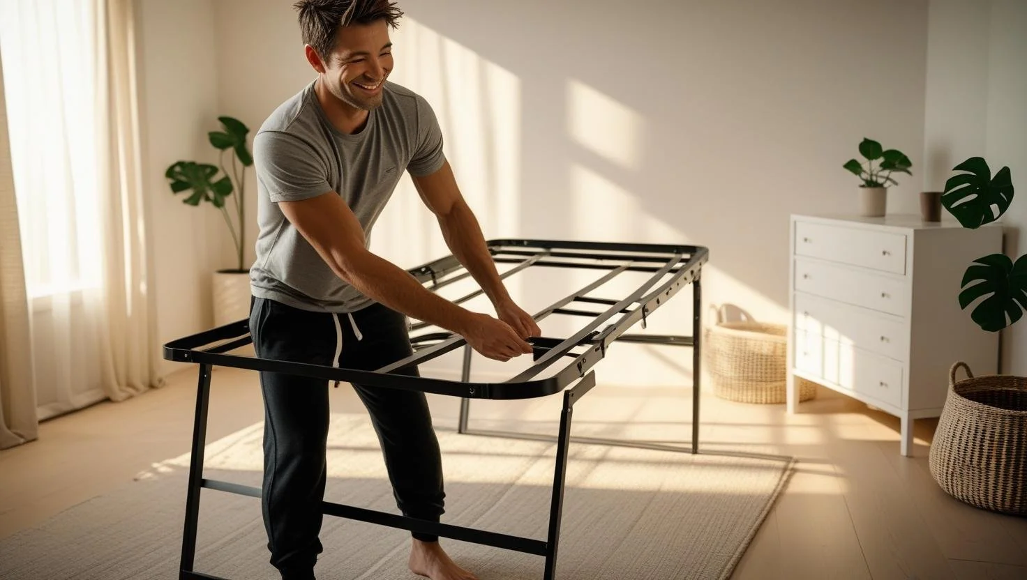 Compact foldable twin bed frame for small spaces
