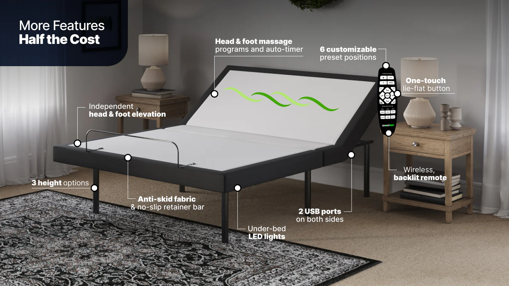 Adjustable bed frame in zero-gravity position for better sleep and relaxation