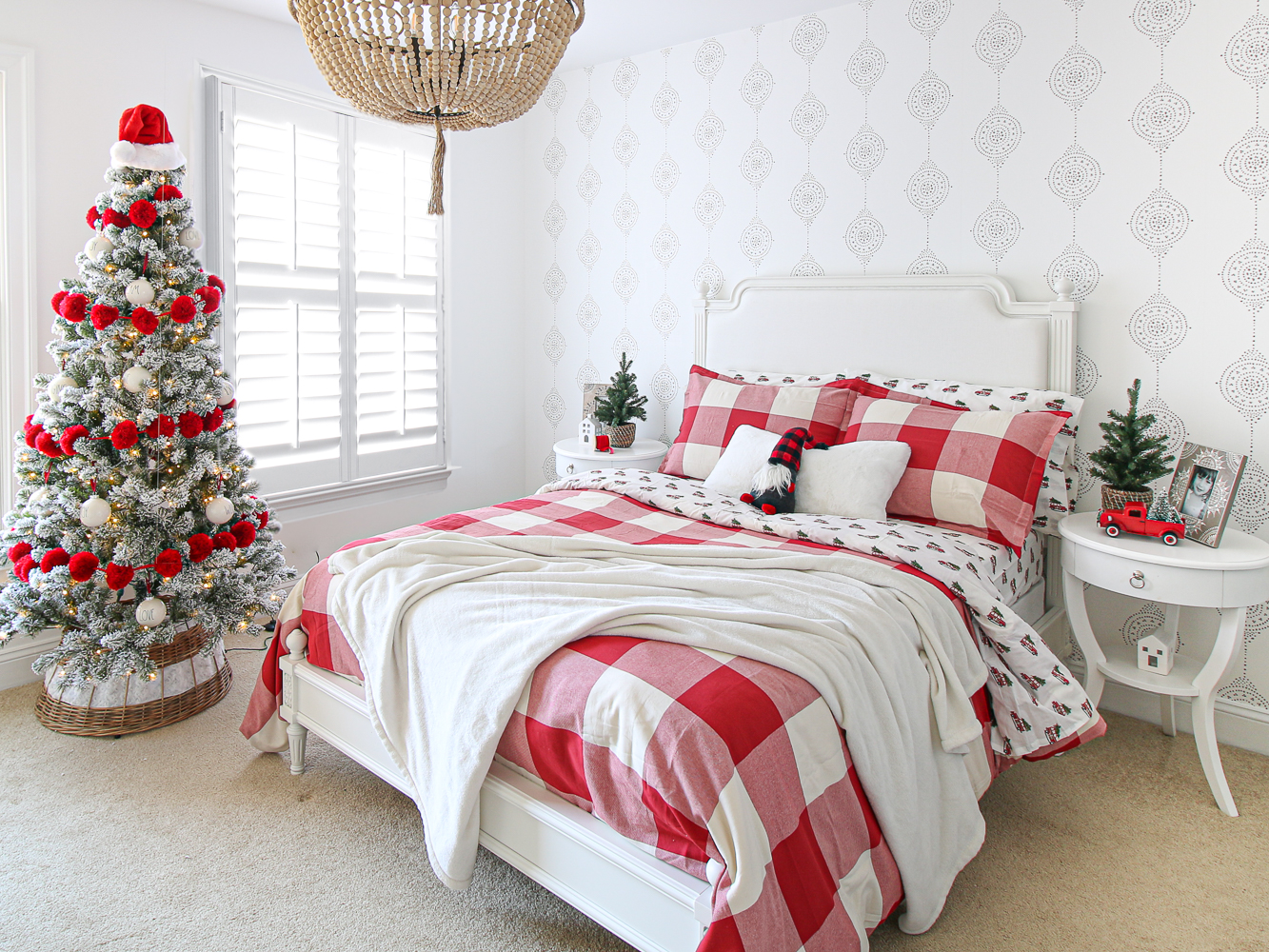Playful Christmas bedroom with whimsical red and white duvet cover, fe featuring christmas duvet covers