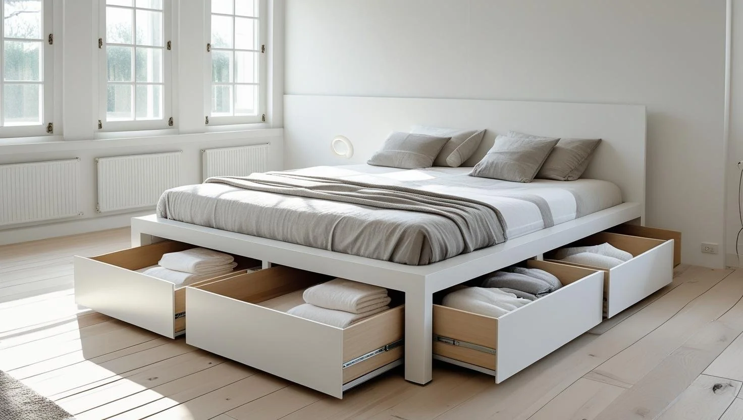 king bed frame with storage and elegant decor