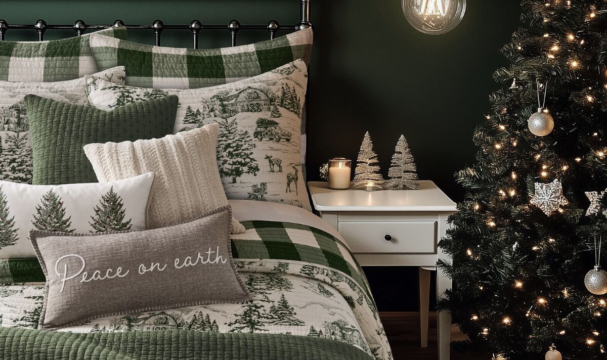 Luxurious velvet jewel tone Christmas bedding ideas in rich holiday colors - christmas bedding holiday room