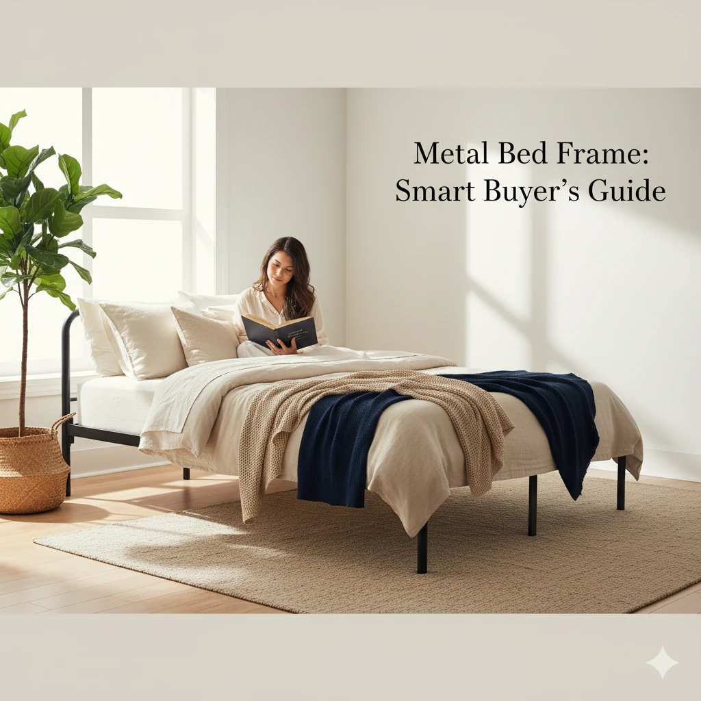 Portable, easy-to-assemble option showing pros and cons of a metal bed frame