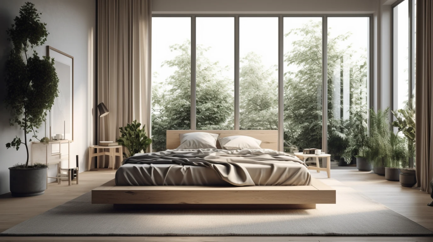 platform bed saving space in a small bedroom