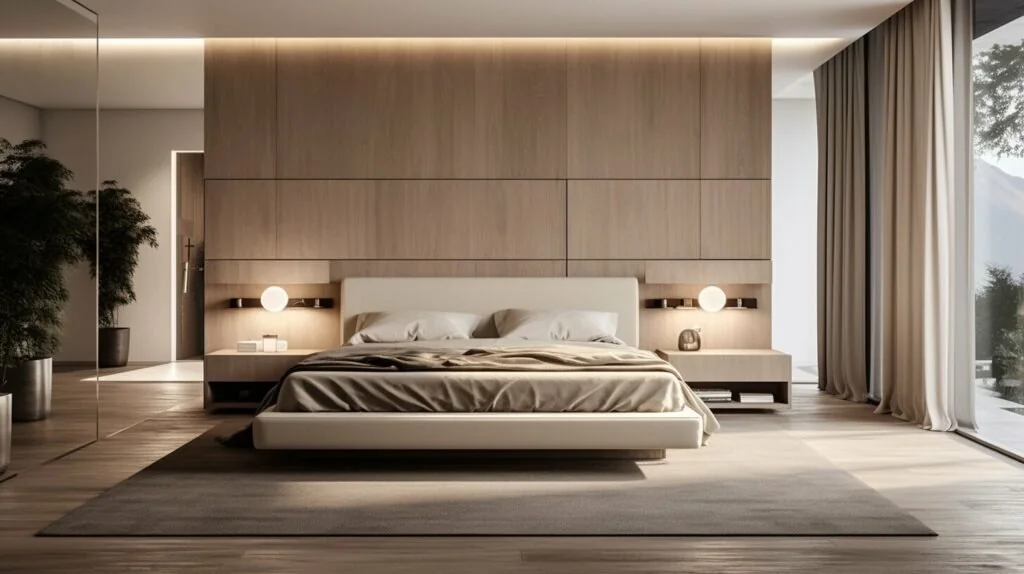 Mirrors enhancing space in modern bed designs