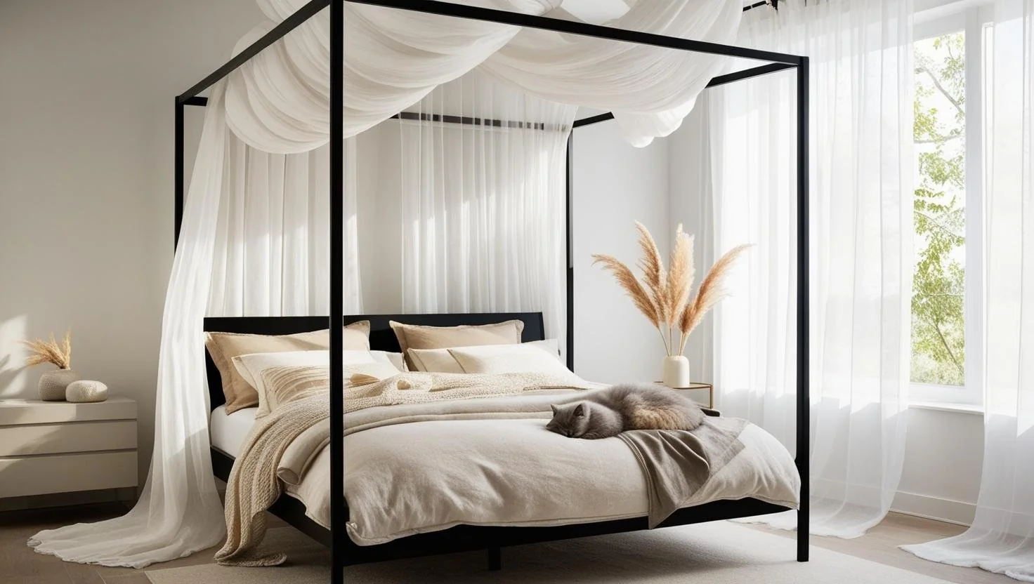 Modern canopy bed with airy frame — modern bed types stylish options