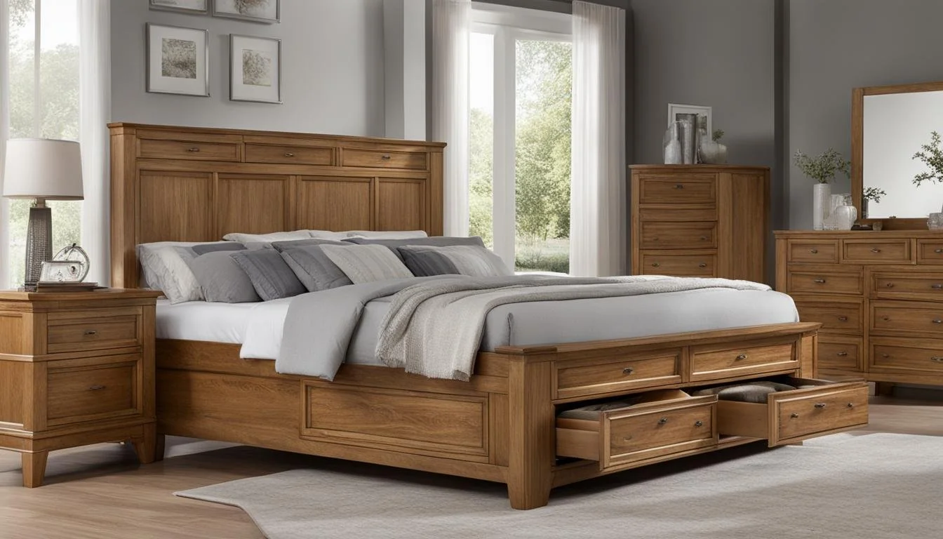 Modern storage beds in a minimalist bedroom with soft lighting