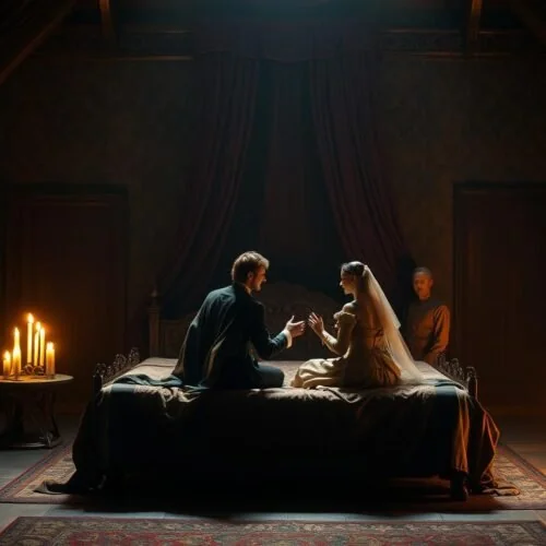 Victorian bedroom illustrating the private evolution of nuptial bedding ceremonies in European history