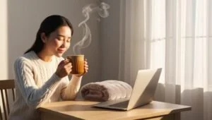Person sipping coffee with eyes closed illustrating the science of power naps