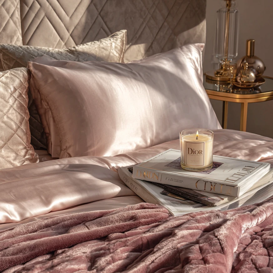 Silk and satin accents for seasonal bedroom updates