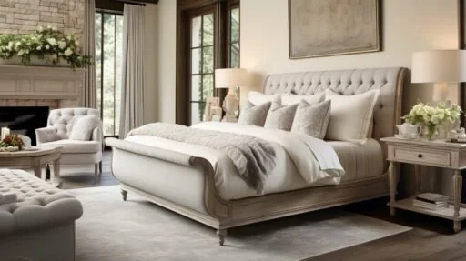 Modern bedroom showcasing what is a sleigh bed with minimalistic frame design