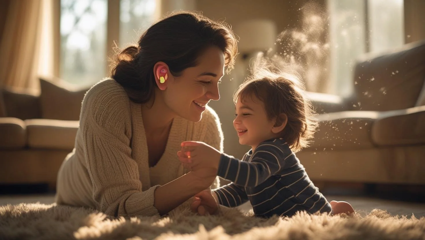 Evening routine with soft lighting and a neutral sound backdrop for Managing Sound Sensitivity