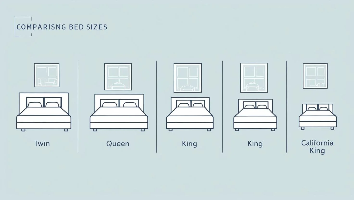 Standard Bed Size Chart reference with mattress sizes in inches and centimeters