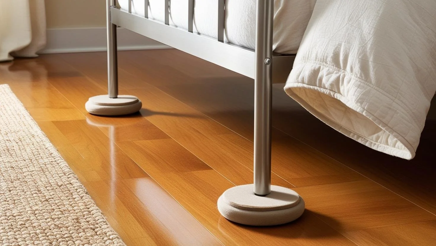Place pads under frame legs to stop metal bed frame from squeaking
