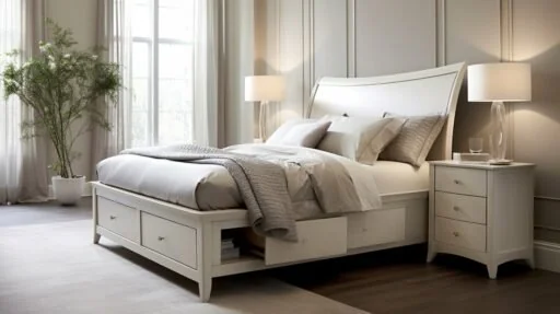 Storage-integrated furniture solution showing what is a sleigh bed with built-in drawers