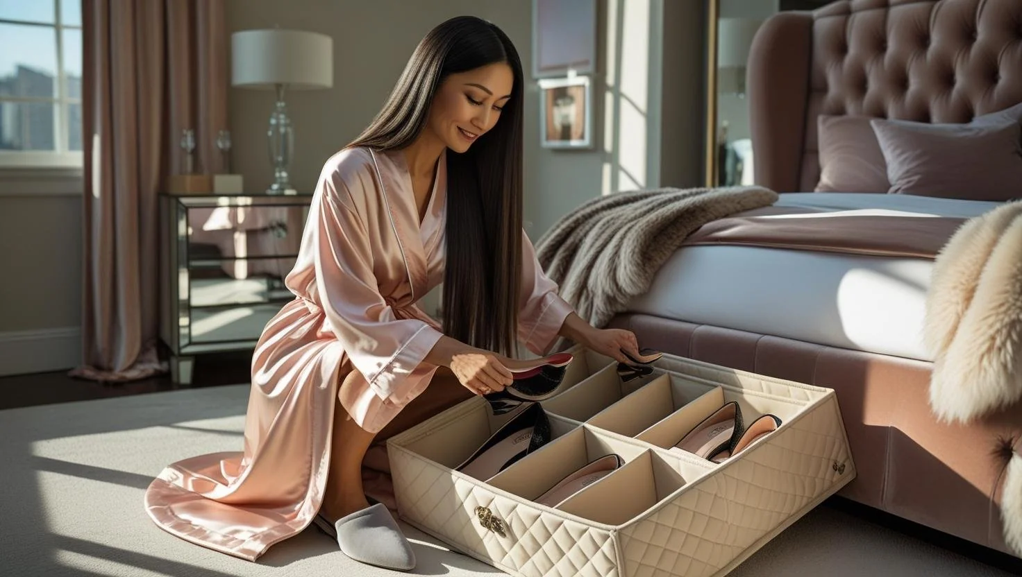 Organizing shoes with under-bed shoe storage