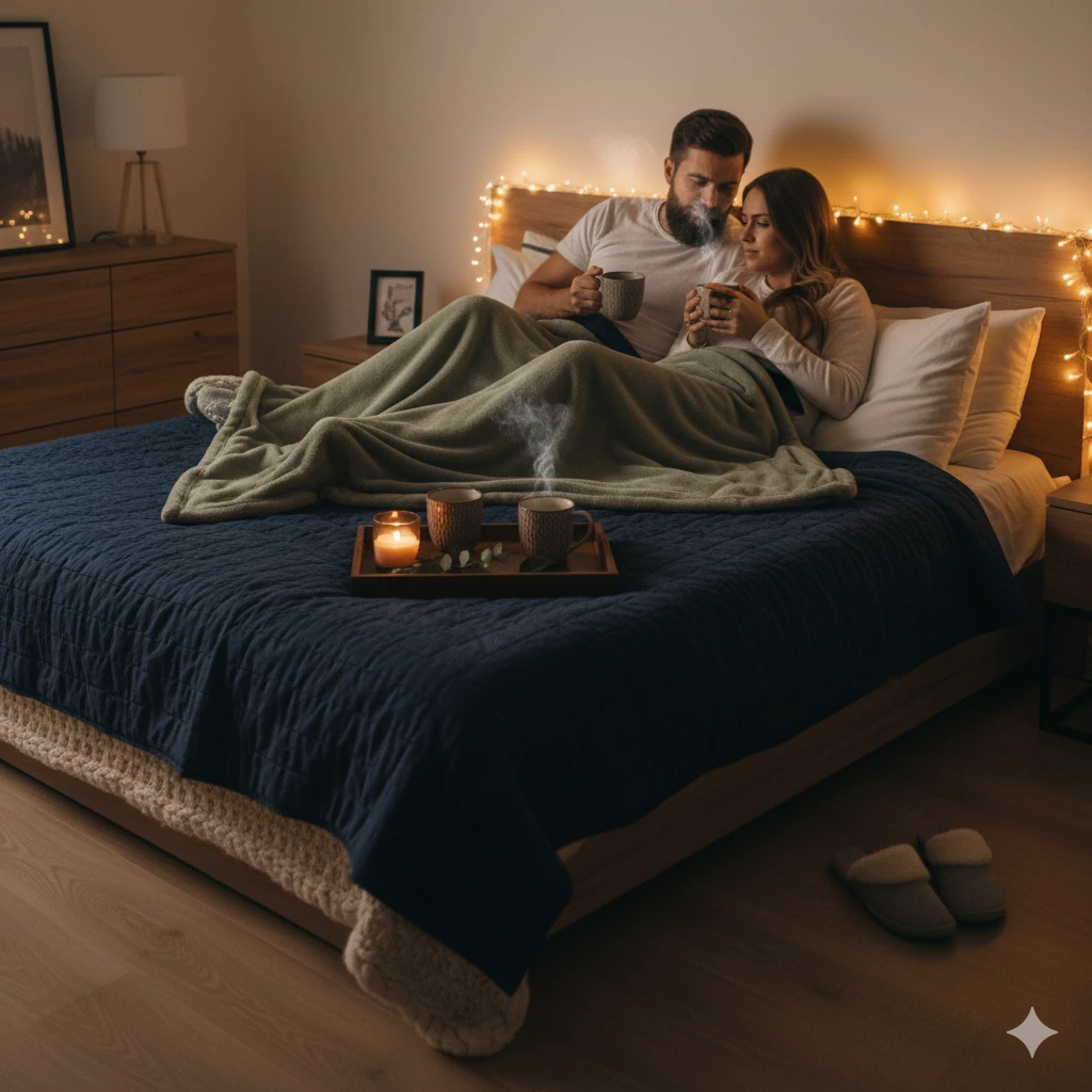 This illustration shows a medieval blessing where onlookers guide the newlyweds to their bed, clearly depicting wedding bedding ceremonies.