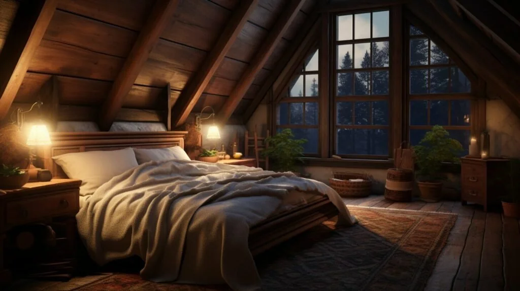 This image highlights bed positioning in Feng Shui by showing why heavy beams above the bed should be avoided to prevent oppressive energy.