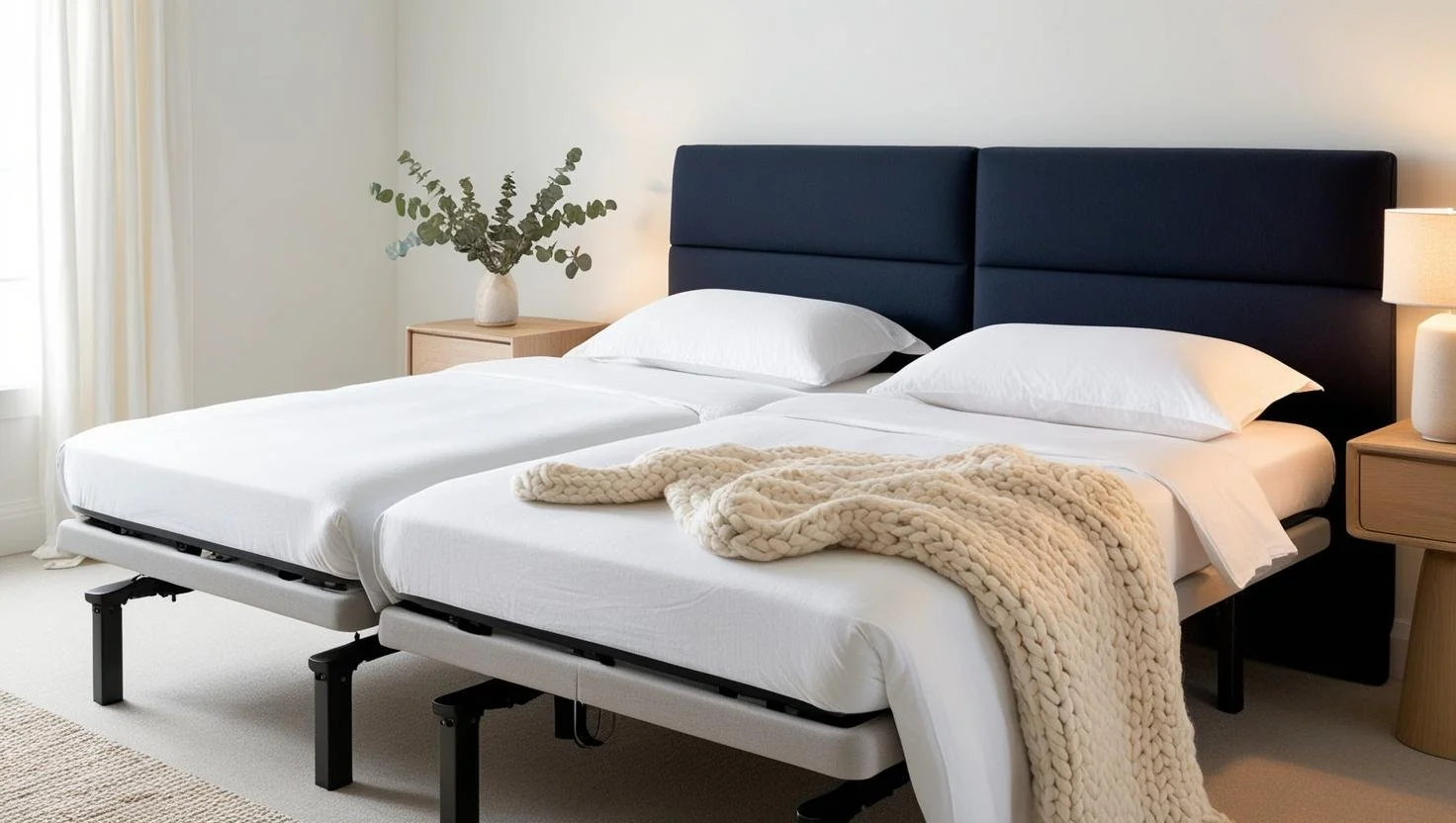 couple evaluating the best bed size for couples in a showroom