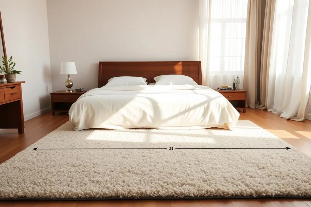 Rug for Small Bedroom sizing diagram showing 12–18 inch floor reveal - rug small bedroom