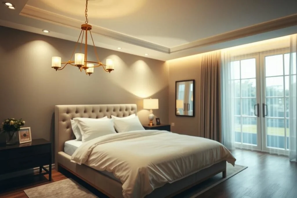 Different types of bedroom lighting including ceiling fixtures - featuring right chandelier ceiling
