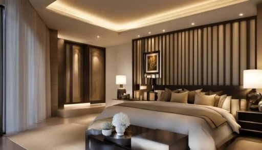 A cozy room with soft ambient and accent lights creating the perfect bedroom lighting experience