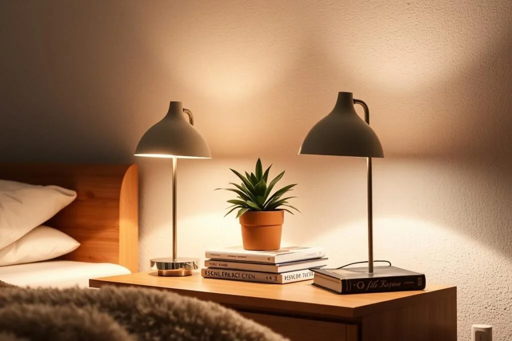Cozy Bedroom Lighting bedside lamp and wall sconce combination - create lighting bedroom