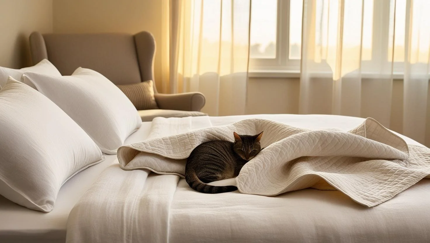 Coverlet bedding layered on bed