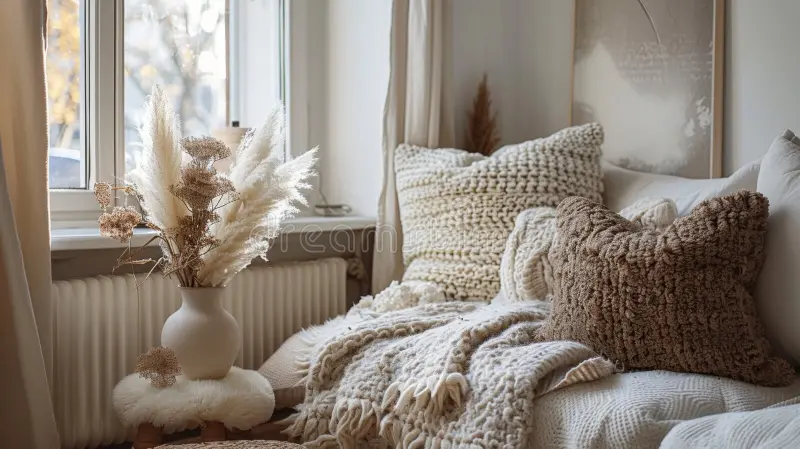 Scandinavian minimalist Cozy Christmas Bedroom with neutral tones, kni featuring style christmas bedroom december