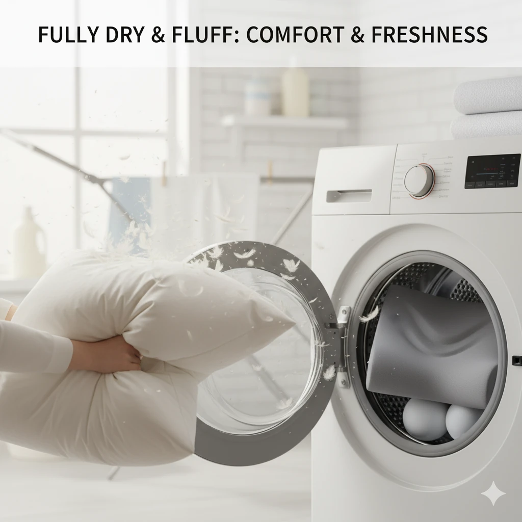 (And Often) Wash Pillows - drying pillows after washing with dryer balls featuring wash pillows keep