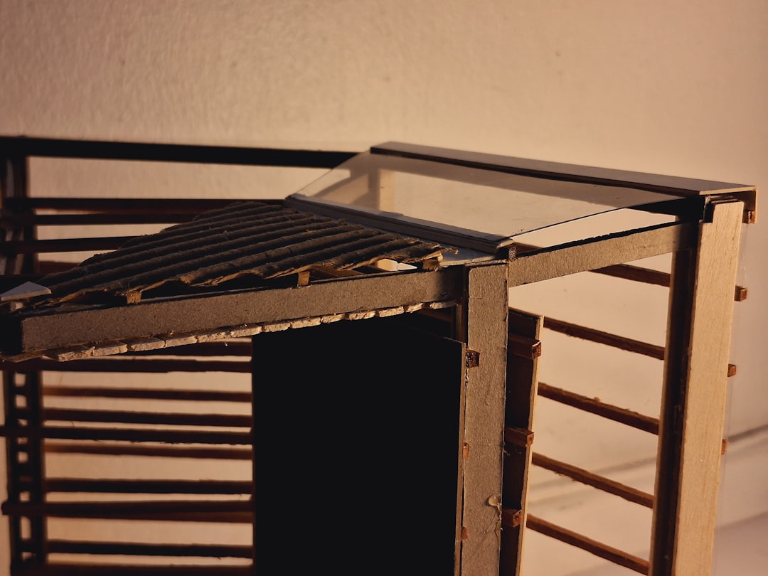 Modern industrial-style bed frame in a contemporary bedroom