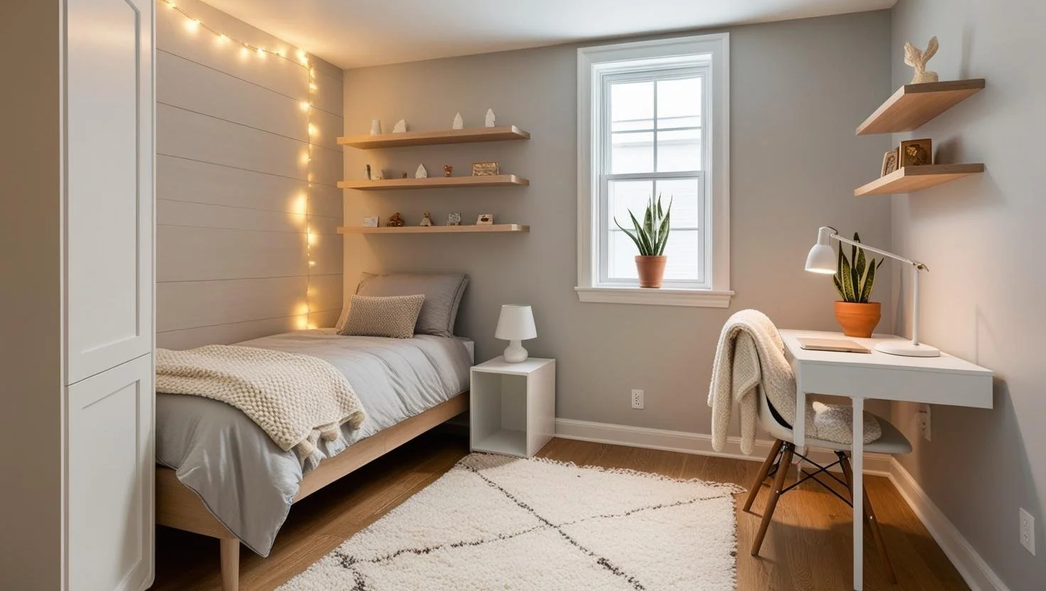 bright bedroom layout with a cozy setup showing full vs twin XL bed width