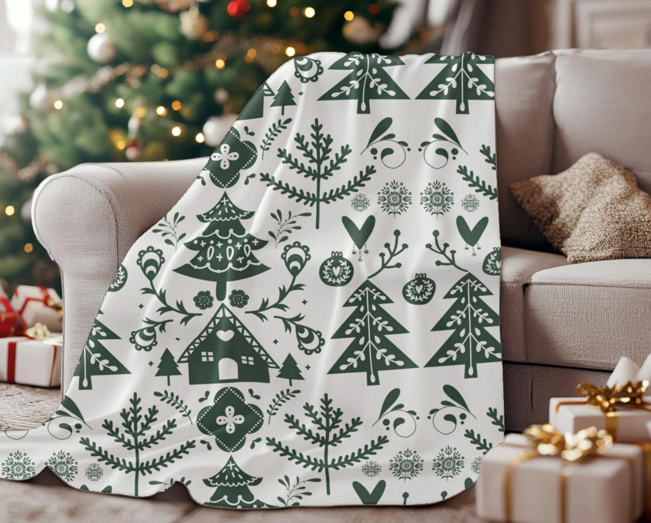 Scandinavian-inspired forest and snowflake print on soft best Christma featuring christmas bed sheets festive