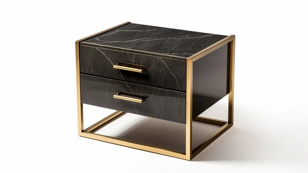 modern bedside tables with marble and metal finishes