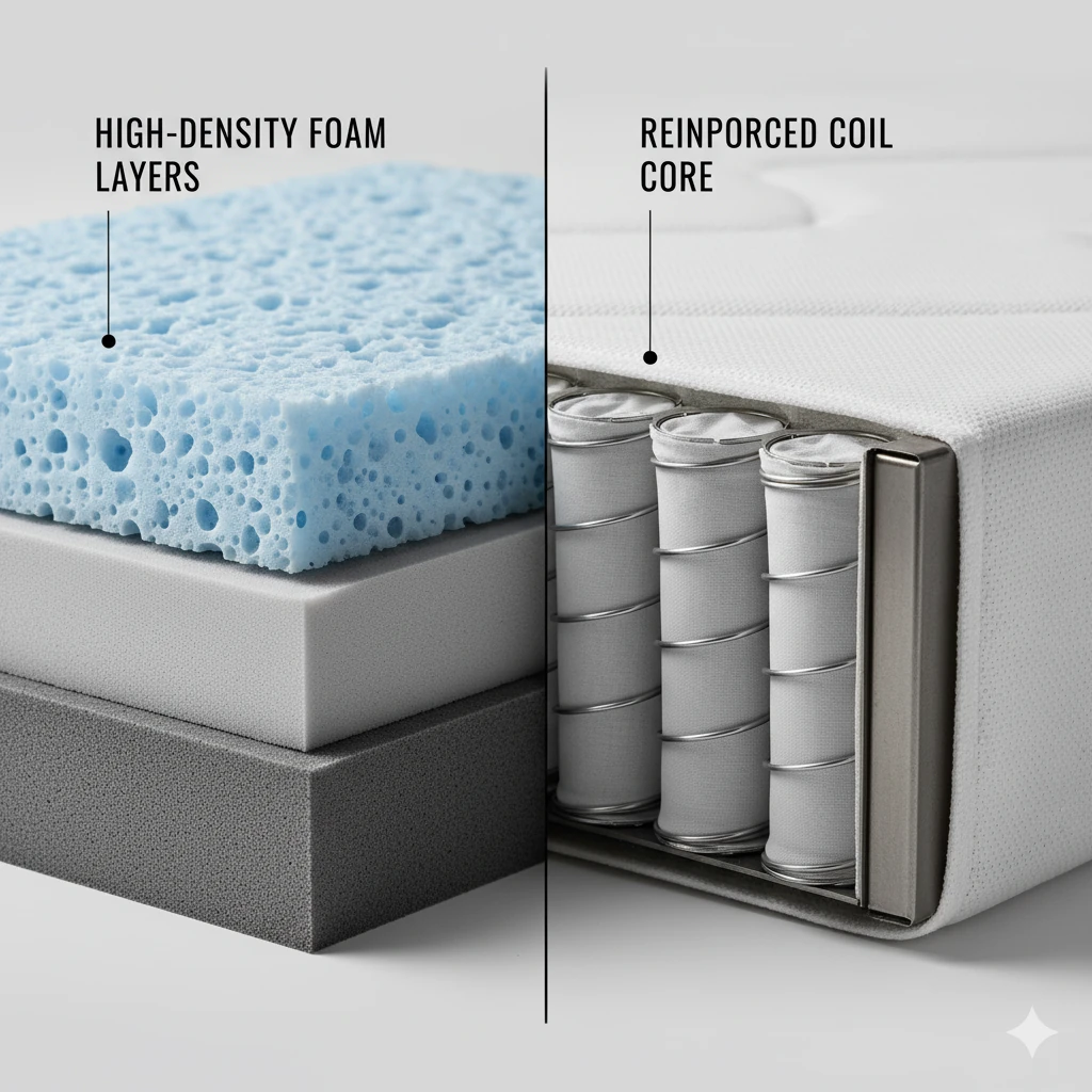memory foam vs hybrid decision chart illustrating how to choose the be featuring memory foam vs. hybrid