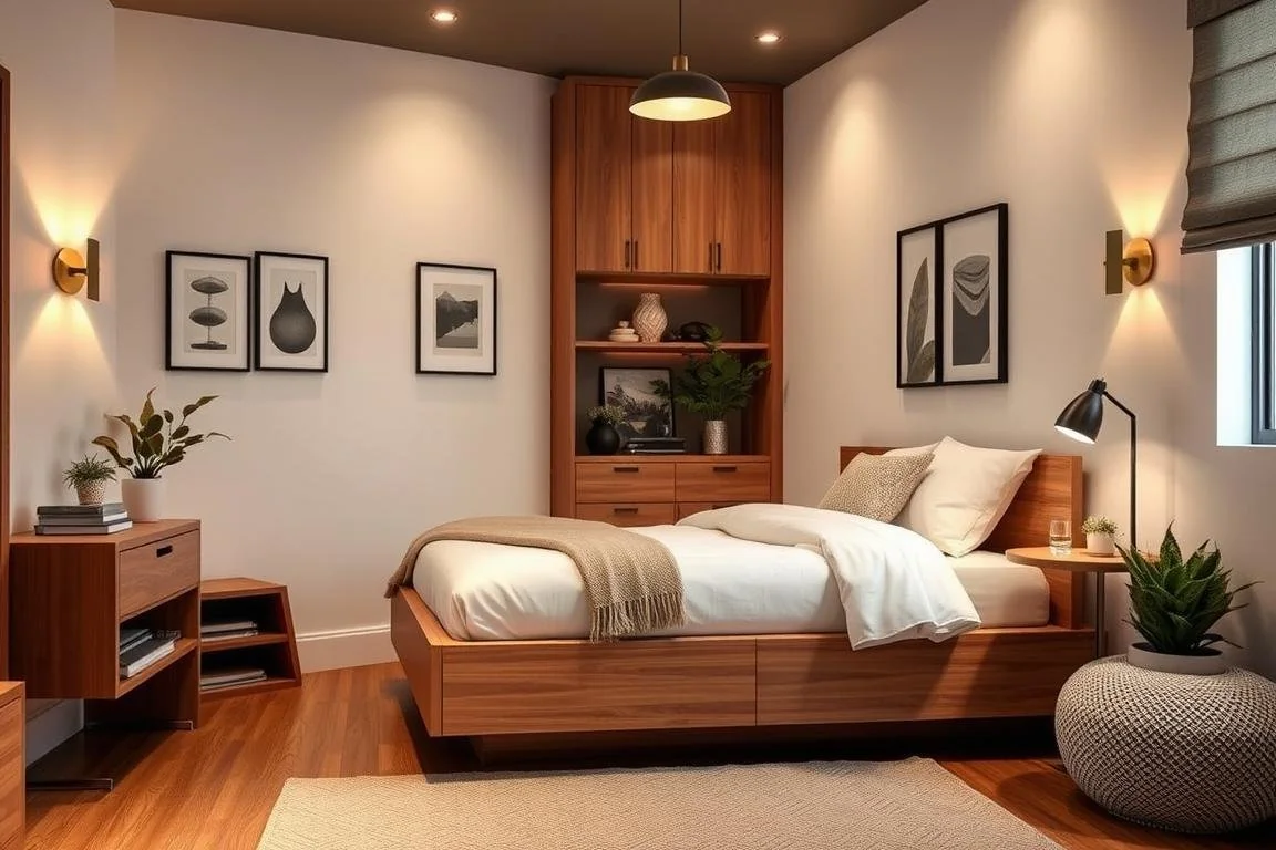 bedside lighting ideas using pendants and slim floor lamps in small bedrooms - bedside lighting better table