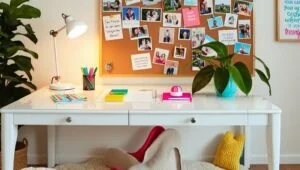 master bedroom study table design in bright minimalist room