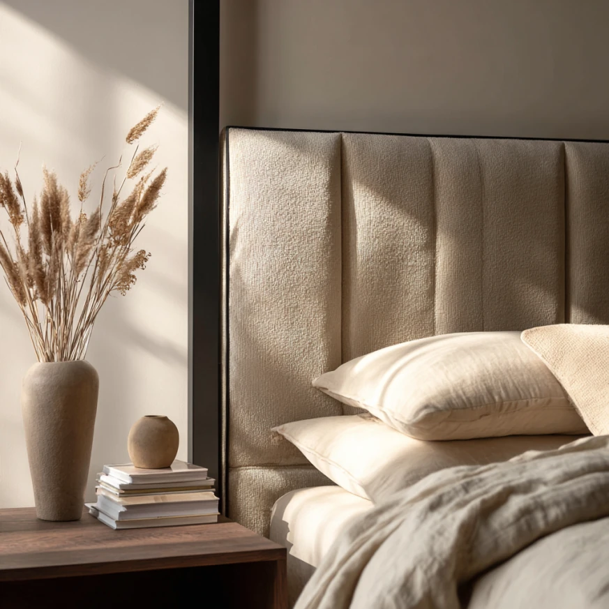 seasonally styled upholstered canopy bed