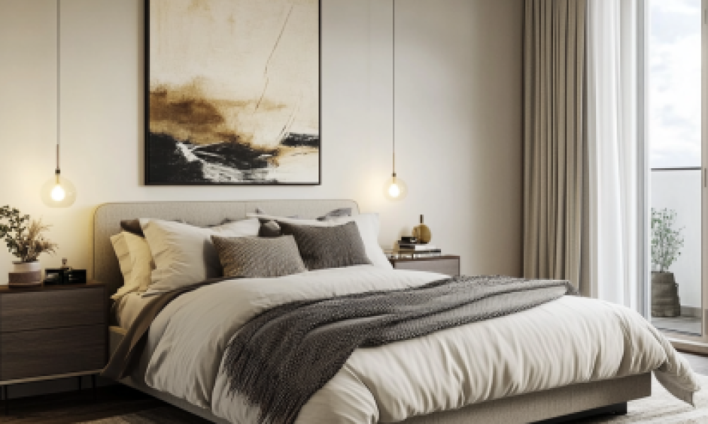 Bed Frame Dimensions 3 Modern bedroom with a queen-size bed frame and optimal bed frame dimensions.