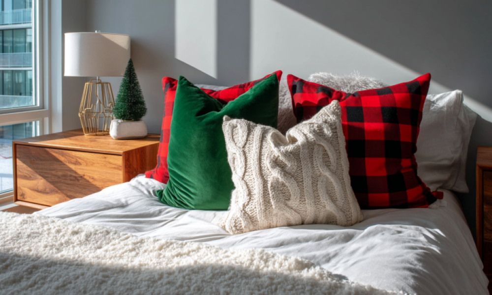 Red buffalo check plaid and green velvet Christmas pillow covers on wh featuring christmas pillow covers holiday