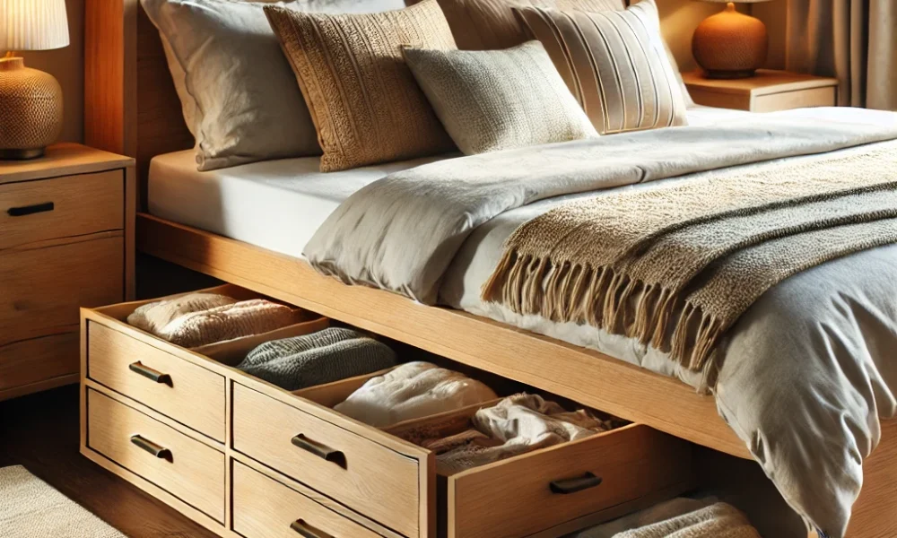 Wooden Bed with Storage