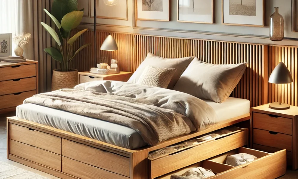 wood bed frame with storage