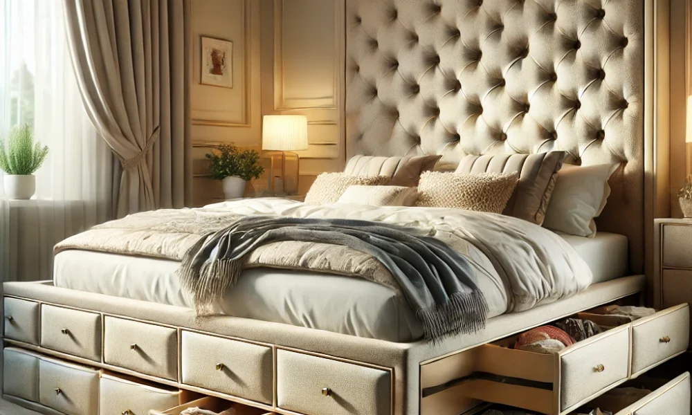 upholstered bed frame with storage