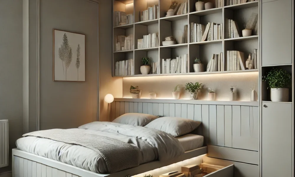 Best bookcase storage beds for small bedrooms with built-in shelves for smart storage solutions.