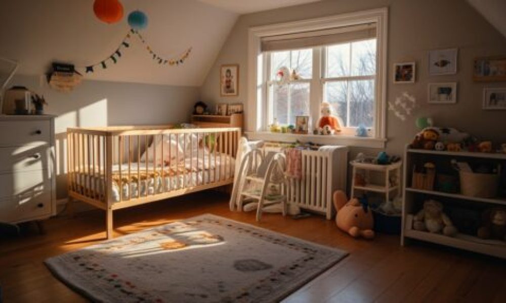 "A well-organized toddler bedroom with the bed placed safely away from windows, demonstrating safe placement during the crib-to-toddler bed transition."